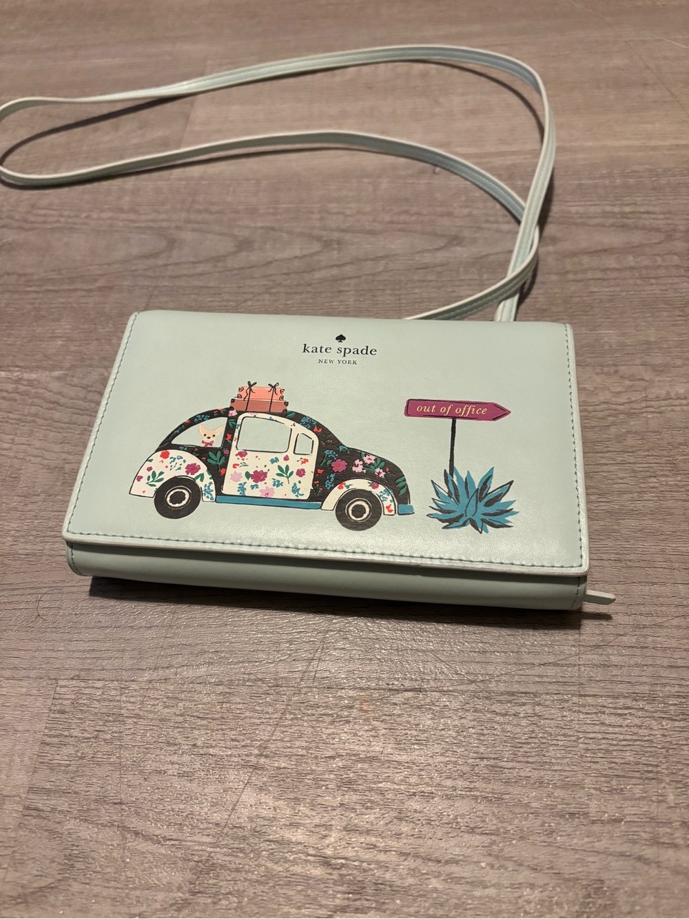 Kate Spade Winni Out Of Office Leather Clutch Crossbody VW Bug Volkswagen CUTE